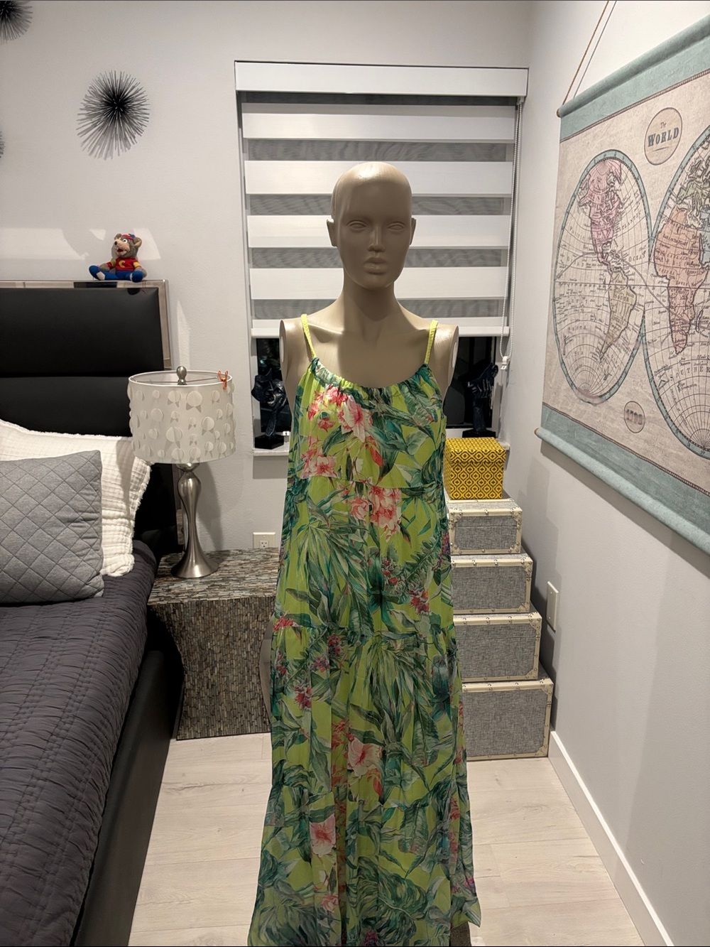 Helena Lime Green Tropical Print Maxi Dress